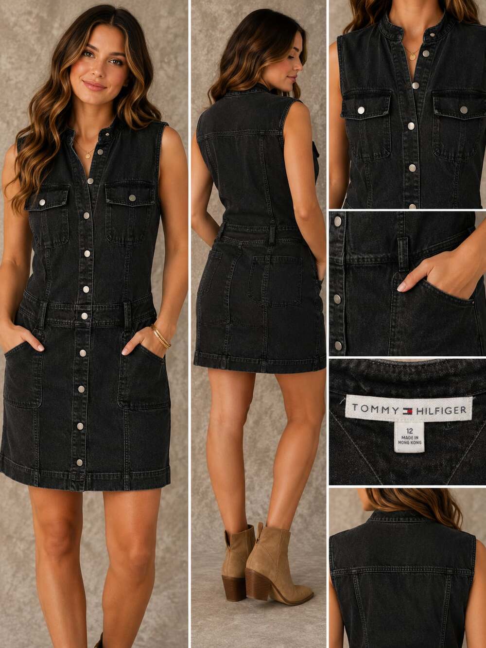 Tommy Hilfiger Women's Sleeveless Button-Front Black Denim Mini Dress